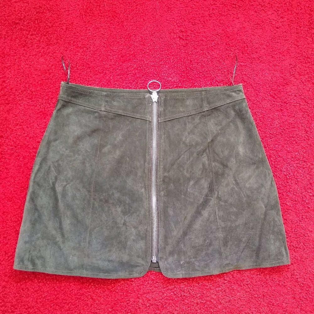 Zara olive green genuine suede leather miniskirt NWOT